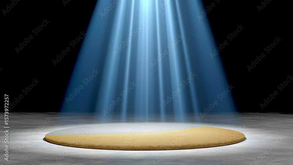 Poster light shining on a rug with a blue background. the light is shining on the rug in a way that makes i