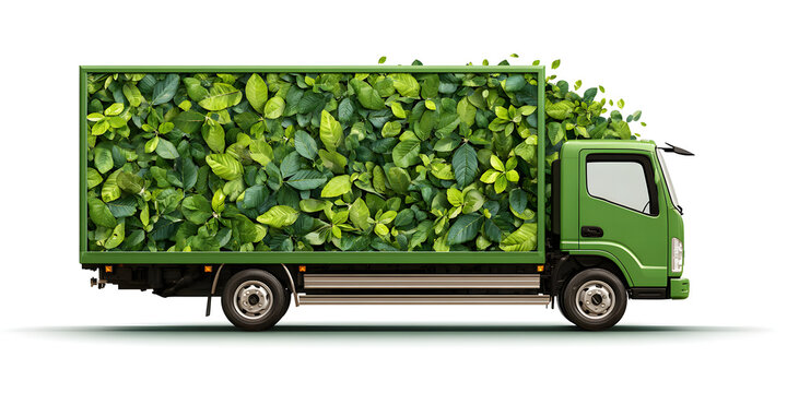 green sustainable eco friendly delivery truck van cargo lorry, carbon neutral shipping, sustainable co2 neutral zero emission logistics, ecological transportation vehicle