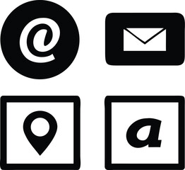 Contact Icons: A quartet of essential communication symbols, including the "@" symbol, email envelope, location pin, and "a" for address, are presented in a modern.