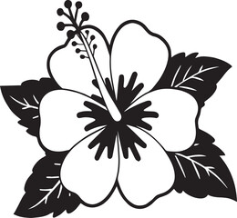 Monochrome Hibiscus Elegance: A detailed, two-tone illustration showcases the delicate beauty of a hibiscus flower, its petals and leaves meticulously crafted in a clean and elegant aesthetic.