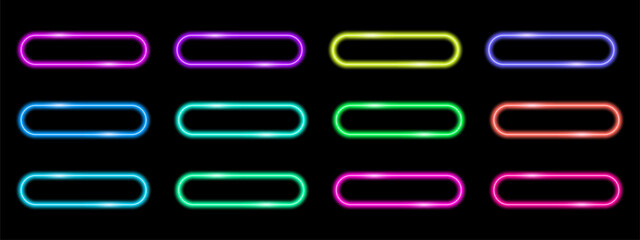 Bright neon rectangle frames with laser light effect. Vector design for tech and club themes.