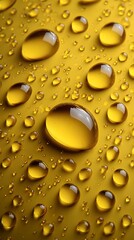 Macro water droplets on yellow background texture minimal design fresh moisture backdrop wet surface environment