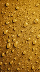 Macro water droplets on yellow background texture minimal design wet surface fresh moisture backdrop