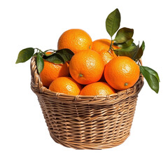 Fresh Oranges in Wicker Basket Natural Light Harvest Bounty, isolated on a transparent background