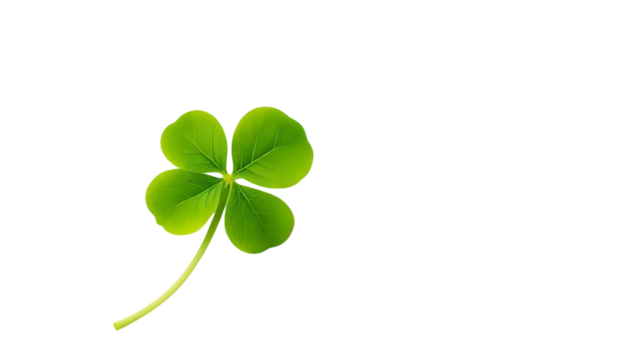 Vibrant green four leaf clover isolated on a solid black background
