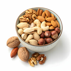 nuts bowl collection on white background