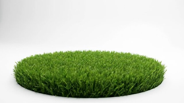 A circular patch of bright green grass on a stark white background