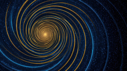 vibrant spiral galaxy with swirling golden and blue stars set against a deep space background.
