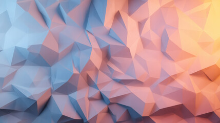 Abstract low-poly geometric background with blue and orange gradient lighting, creating a modern and dynamic visual effect.
