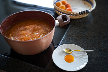harvest of apricots - cooking homemade apricot jam and conservation