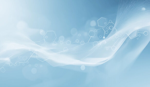 Abstract background with white lines and hexagons on a light blue backdro