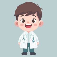 Fototapeta premium Doctor activities. Vector illustration of cute chibi character male doctor