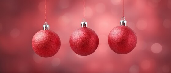 Fototapeta premium Festive red christmas ornaments hanging holiday decor close-up photography cozy indoor setting celebratory atmosphere