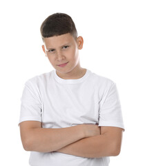 Portrait of teenage boy on white background