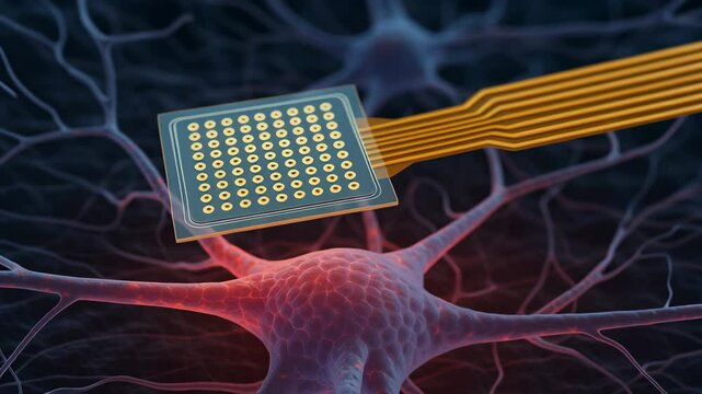 Bioengineering innovation integrates neural interface device with brain neuron technology enhancing advanced medical research and treatment