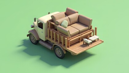 Truck Carrying Sofa and Stool