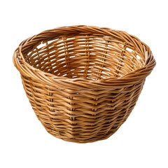 Fototapeta premium Empty woven wicker basket on black background rustic handcrafted container isolated on a transparent background