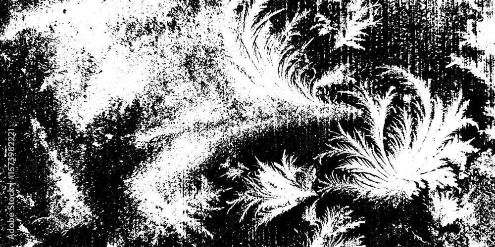 Poster intricate frost patterns on window pane for winter design and decoration