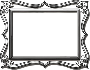 Ornate frame with black outline and shadow on a white background creating a blank rectangular space
