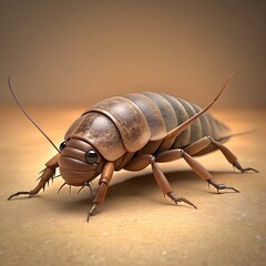 Detailed close up 3d render of a brown cockroach on a textured surface