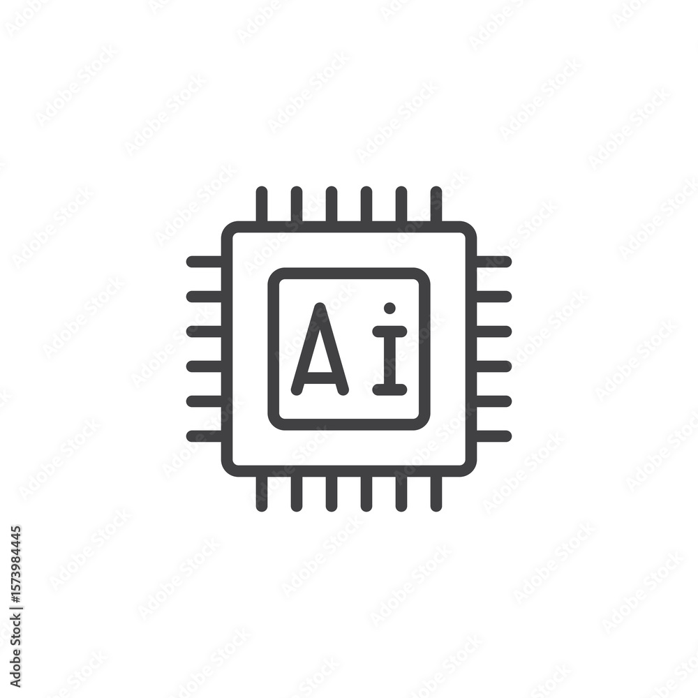 Poster ai microchip processor line icon