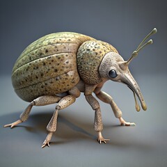 Detailed 3d rendering of a textured weevil insect on a neutral background
