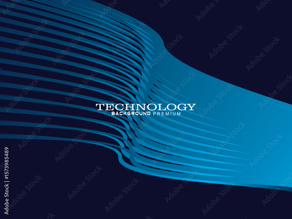 Poster Futuristic abstract technology shining gradient blue light lines on modern line pattern blue background. Vector minimal line background with text for social media covers, headers, etc.