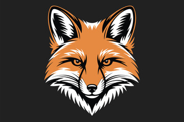 Illustration of a fox head with orange and white fur on a dark gray background in vector format