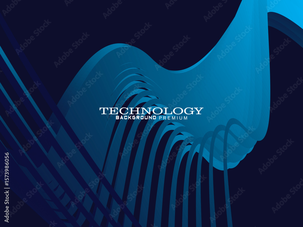 Fototapete futuristic abstract technology shining gradient blue light lines on modern line pattern blue backgro