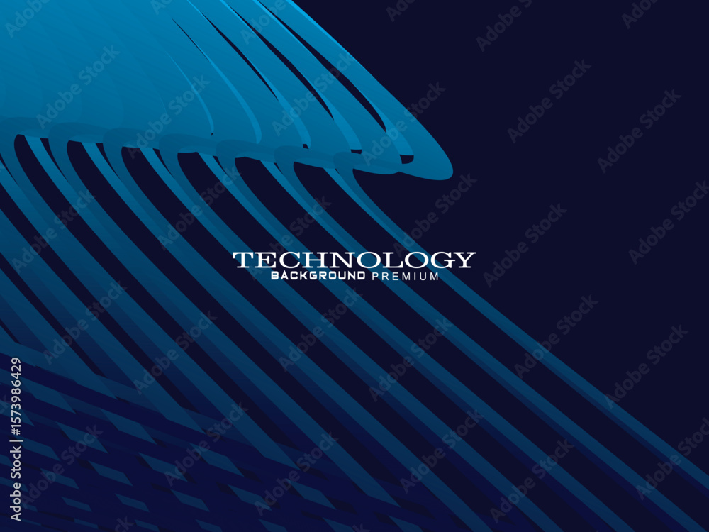 Poster Futuristic abstract technology shining gradient blue light lines on modern line pattern blue background. Vector minimal line background with text for social media covers, headers, etc.