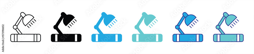 Poster illuminating knowledge icon set. contain study lamp and book, education, lifelong learning at the sp
