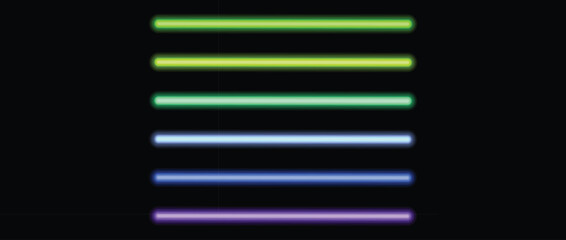 Neon tube lamp set. Glowing led light line beam collection.