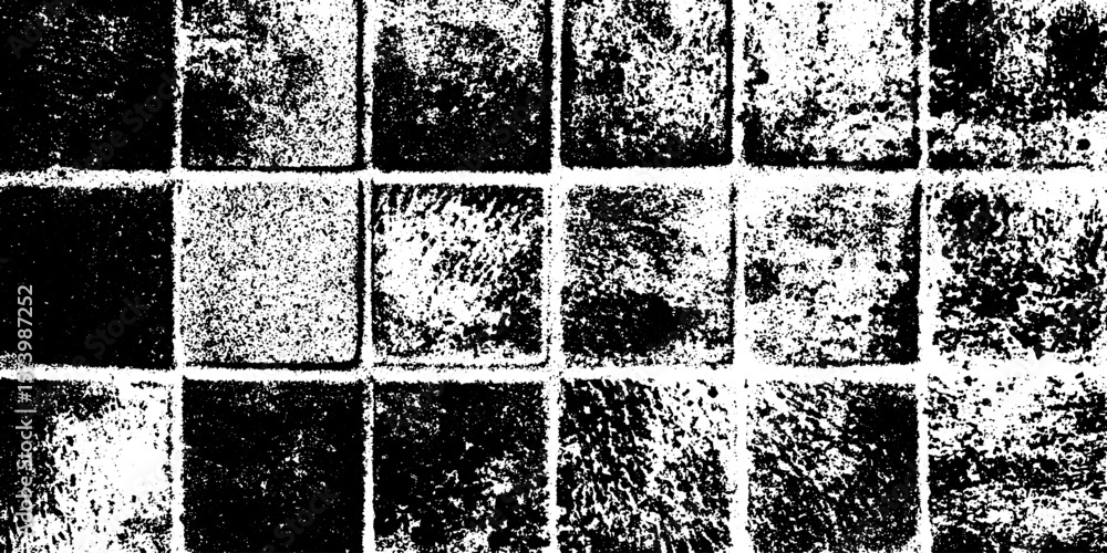 Poster rustic mosaic tile texture with chipped corners and grunge overlay effect for design