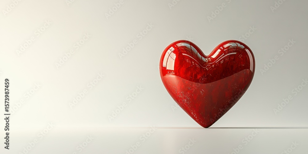 Poster bright red heart sculpture on minimalistic background showcasing love and affection in a simplified 