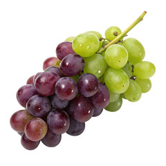 Fototapeta premium A single juicy bunch of red table grapes with a green stem attached isolated on a transparent background png