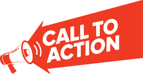 Dynamic megaphone announces urgent call to action with bold red graphic and arrow shape