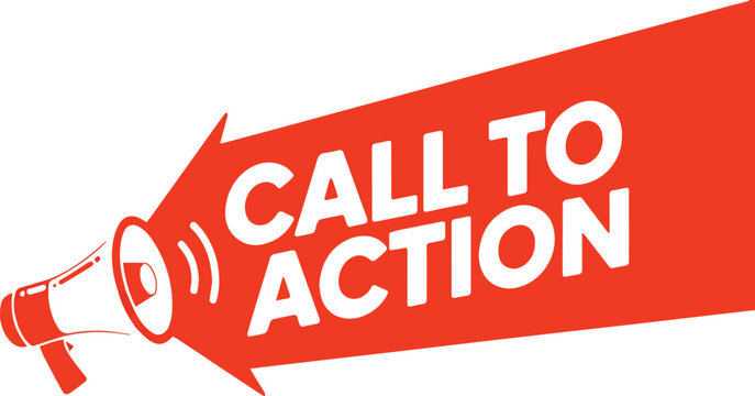 Dynamic megaphone announces urgent call to action with bold red graphic and arrow shape