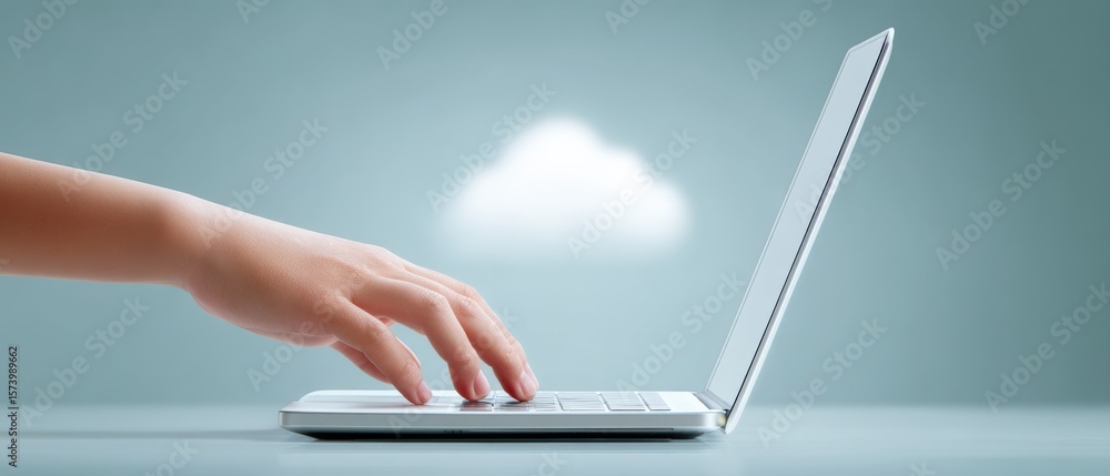 Poster cloud computing revolution user interaction with innovative technology digital space screen perspect