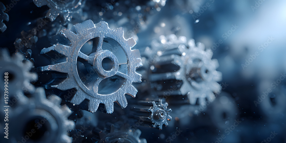Poster gear cogwheel business abstract background banner with copy space, concept of mechanism productivity