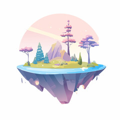 Ethereal floating islands with glowing forests, bioluminescent flora, magical pastel color 