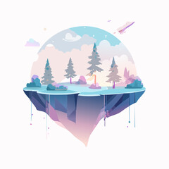 Ethereal floating islands with glowing forests, bioluminescent flora, magical pastel color 