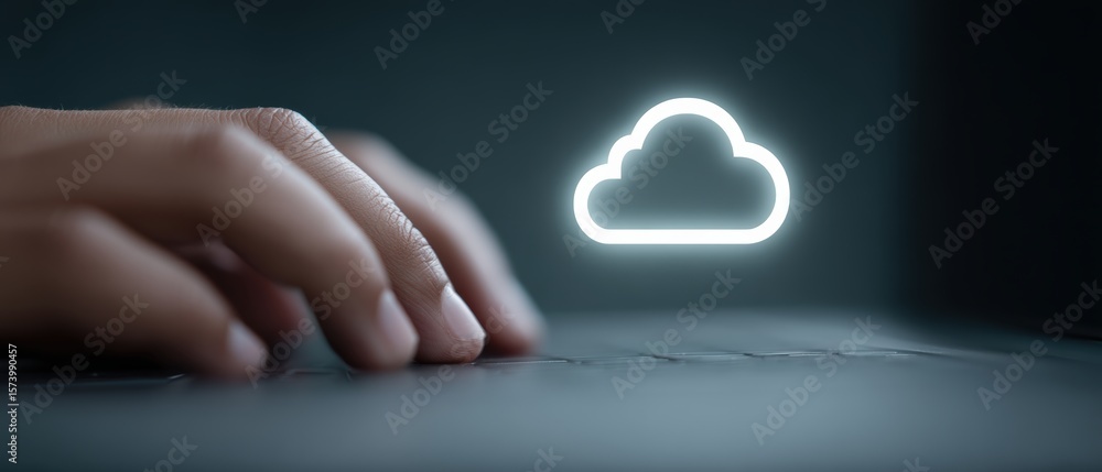 Poster cloud computing action digital workspace technology modern office close-up enhancing productivity th