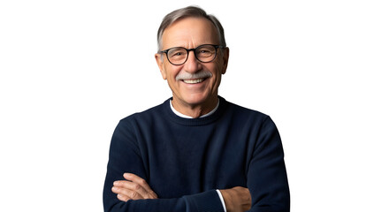 Confident Senior Man Smiling with Arms Folded on Transparent Background