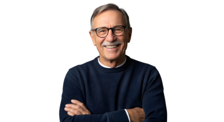 Confident Senior Man Smiling with Arms Folded on Transparent Background