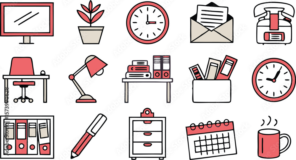 Fototapete Charming office objects create a workspace arrangement design.