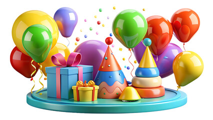 High quality 3D party PNG transparent background  balloons presents & decorations