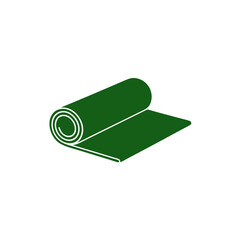 Vector icon of partially unfolded fitness yoga mat isolated on transparent background.