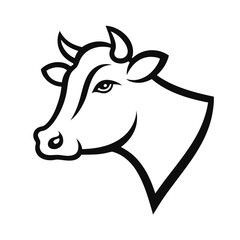 Vector icon, stylized cow or bull head with horns, isolated on transparent background