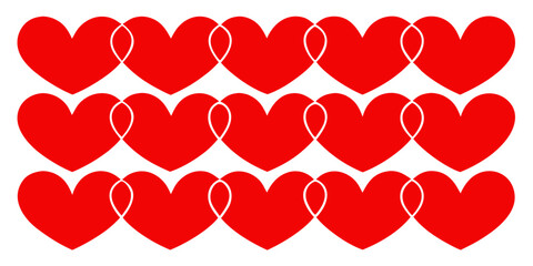 Seamless pattern of intertwined red hearts in a continuous line, isolated on a transparent background.  Vector illustration for web design, fabric print, wallpaper or gift paper.