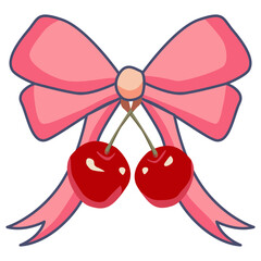 Cartoon Cherry Illustration with Pink Bow